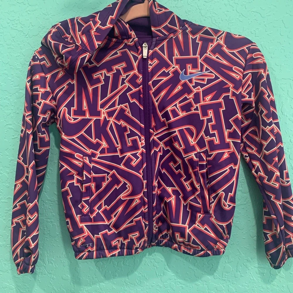Nike Kids Purple Graphic Zip Jacket with Pink Accents 6X Drifit girls track 90s